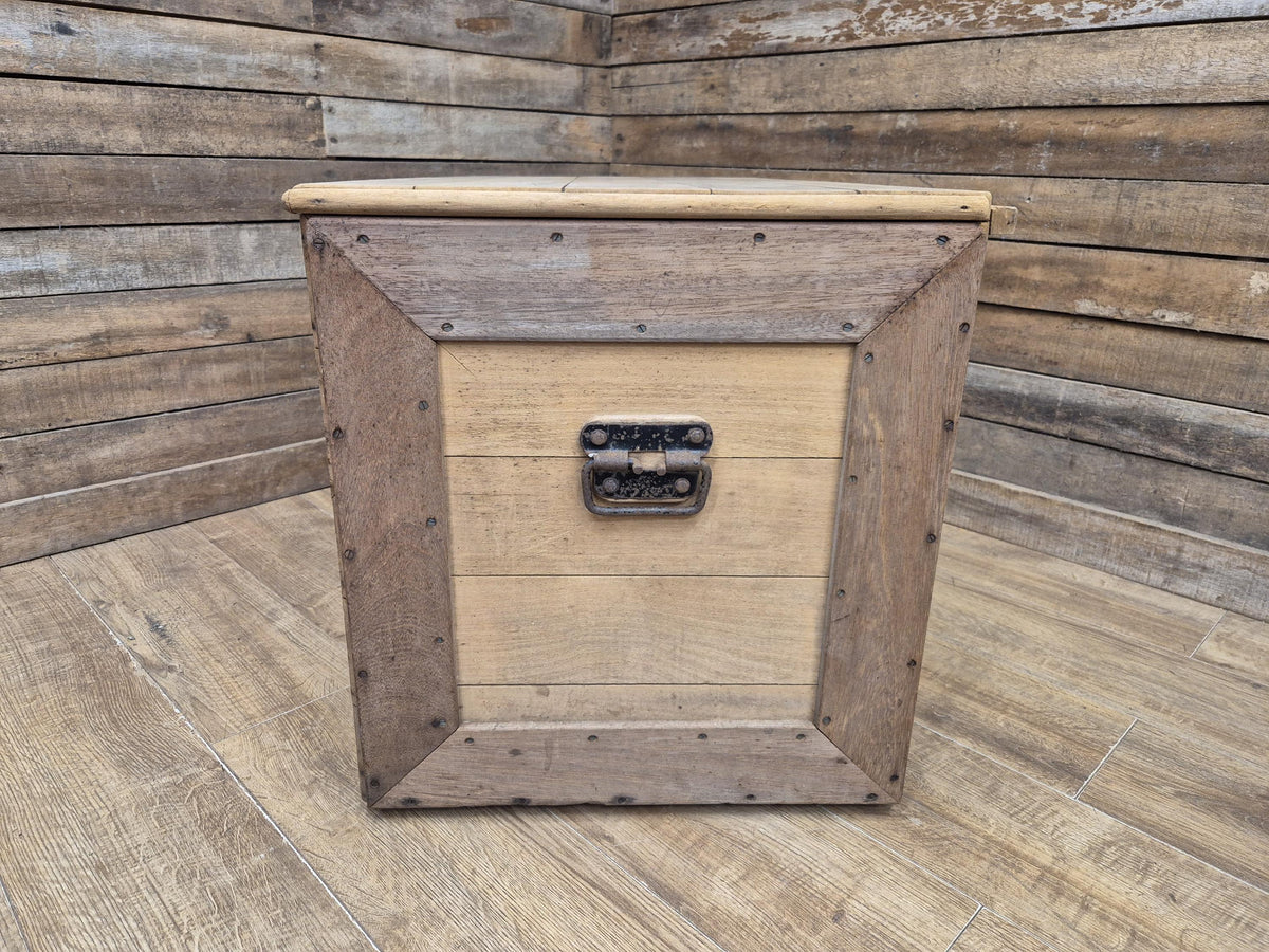 Antique Victorian Storage Chest Wooden Carriage Trunk Iron Handles