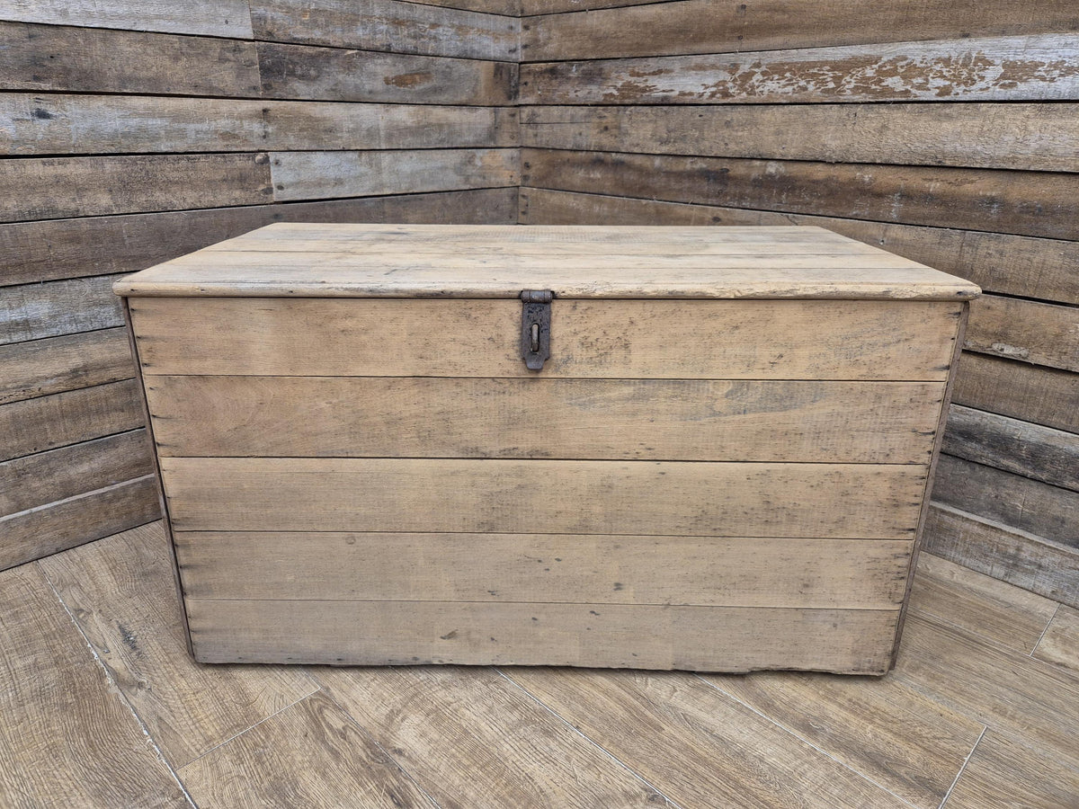 Antique Victorian Storage Chest Wooden Carriage Trunk Iron Handles
