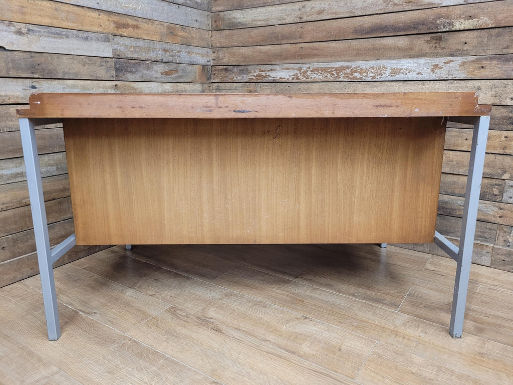 Lucas Furniture Mid Century Modern Desk Teak Two Drawer Industrial Metal Frame