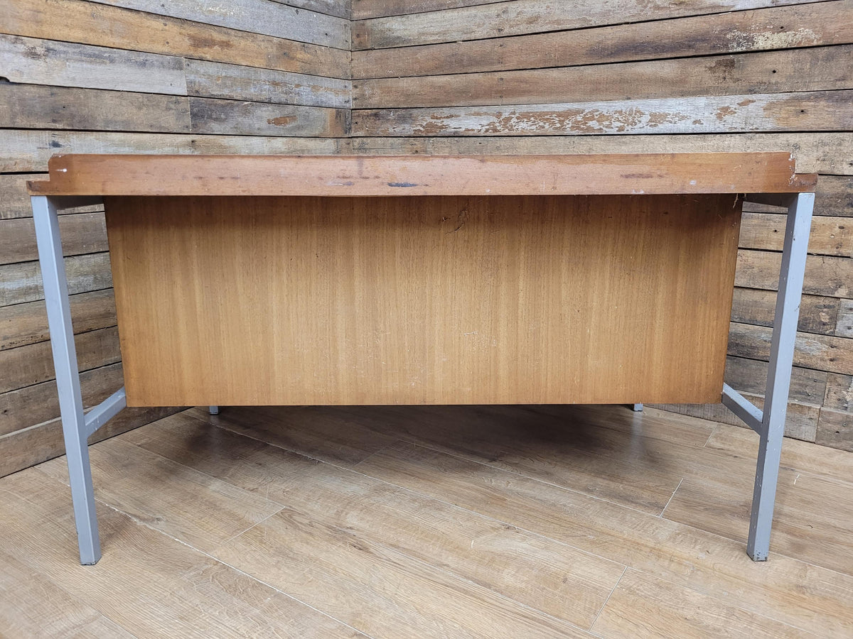 Lucas Furniture Mid Century Modern Desk Teak Two Drawer Industrial Metal Frame