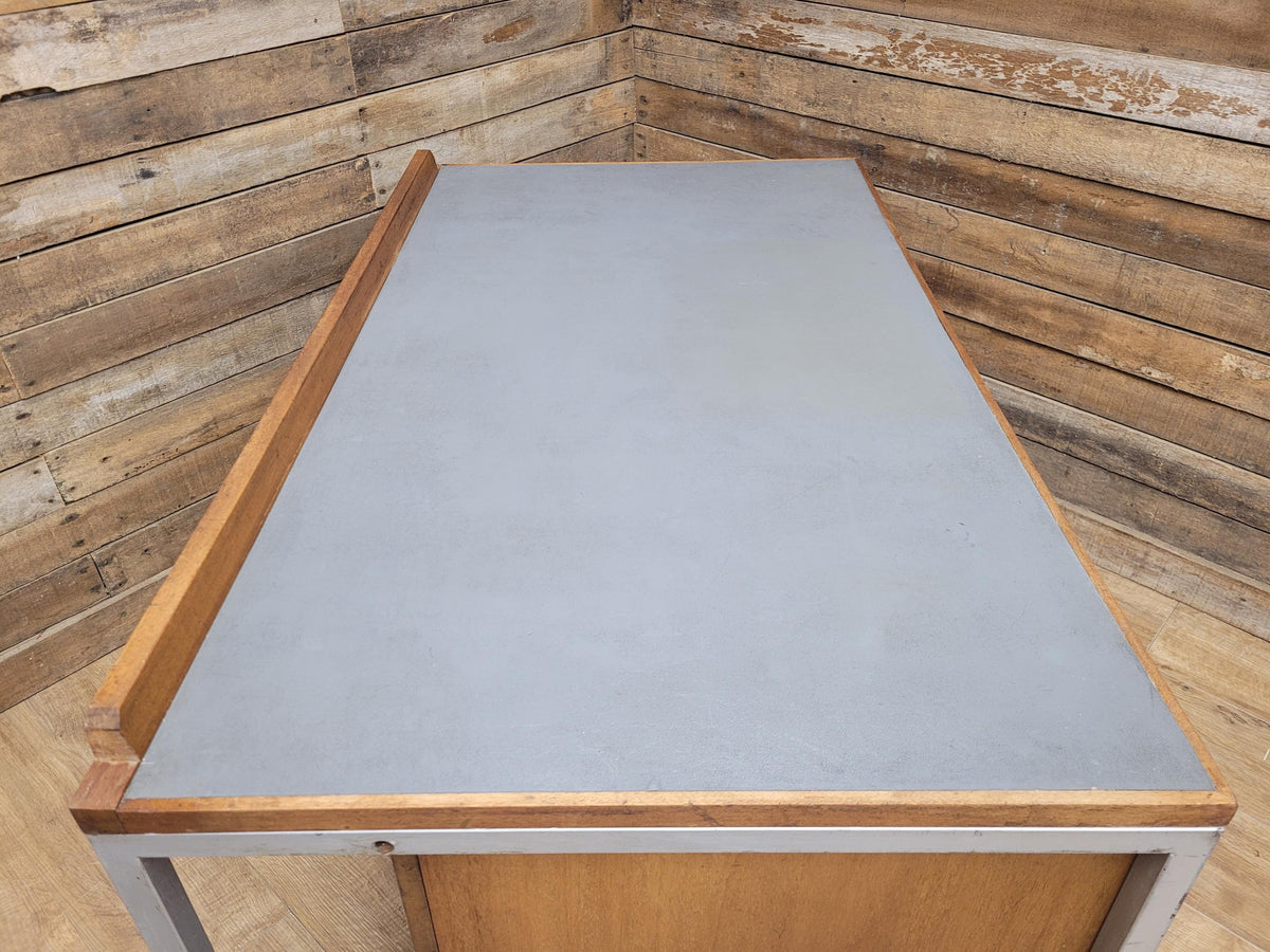 Lucas Furniture Mid Century Modern Desk Teak Two Drawer Industrial Metal Frame