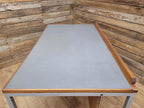 Lucas Furniture Mid Century Modern Desk Teak Two Drawer Industrial Metal Frame