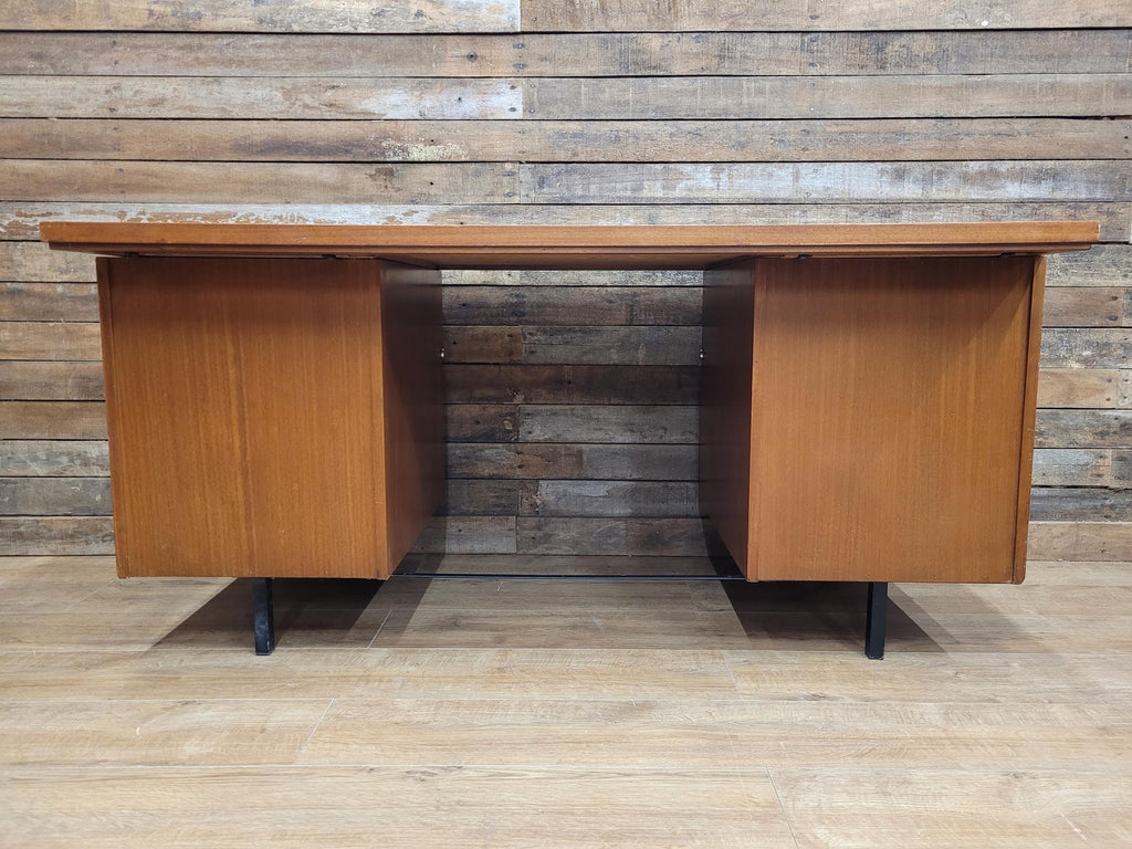 Abbess Linear Teak Executive Desk Attributed Mid Century Seven Drawers