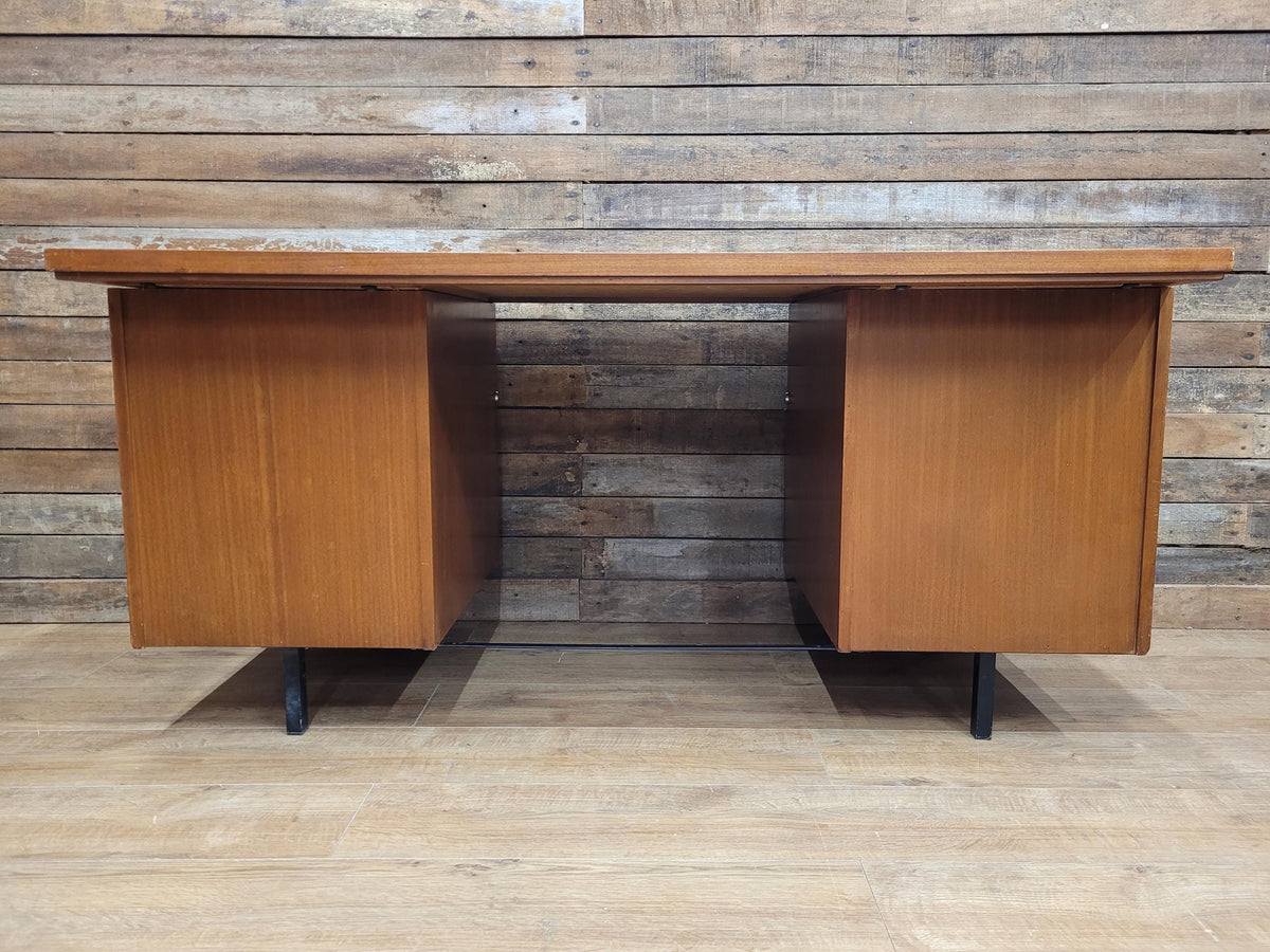Abbess Linear Teak Executive Desk Attributed Mid Century Seven Drawers