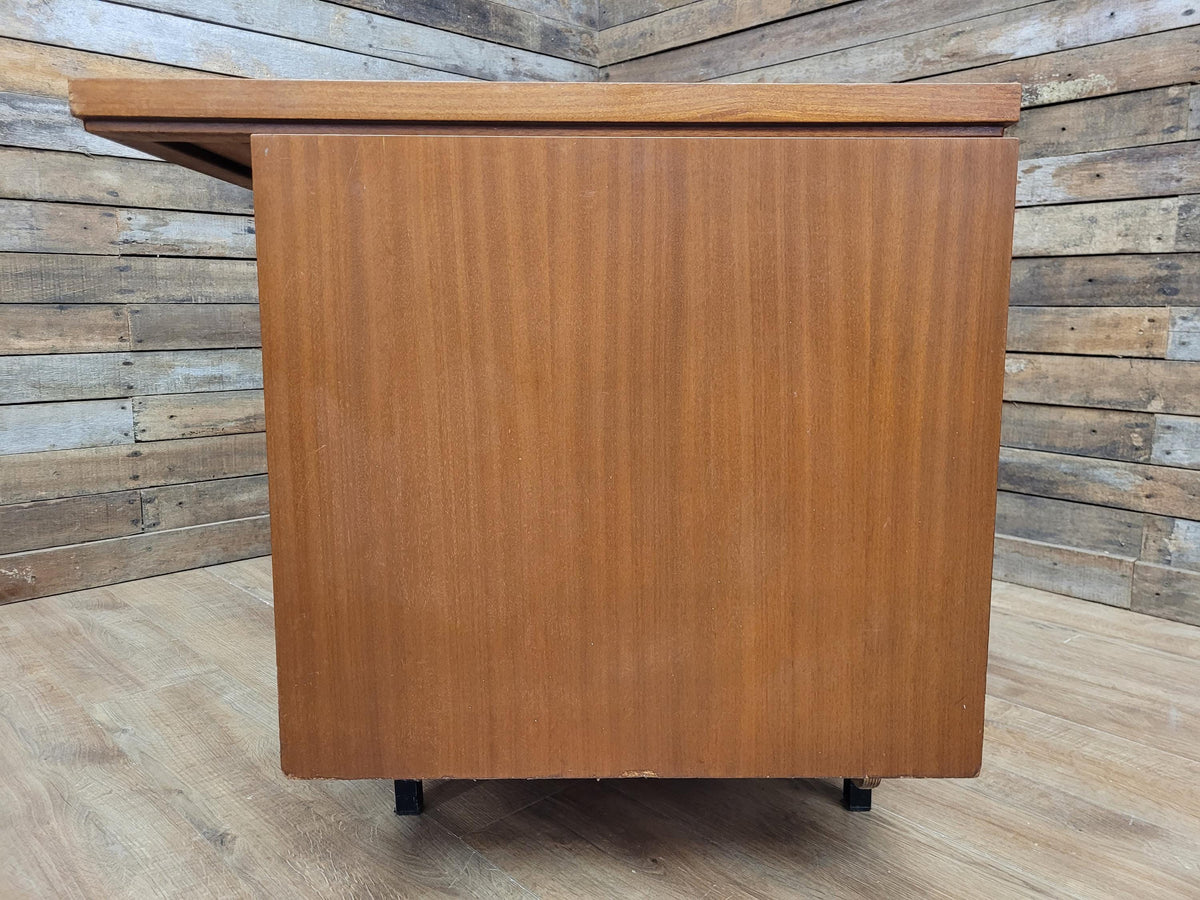 Abbess Linear Teak Executive Desk Attributed Mid Century Seven Drawers
