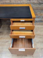 Abbess Linear Teak Executive Desk Attributed Mid Century Seven Drawers