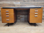 Abbess Linear Teak Executive Desk Attributed Mid Century Seven Drawers