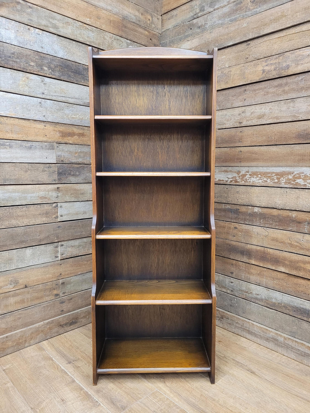 Vintage Oak Narrow Bookcase Arts And Crafts Style Five Tier Shelving