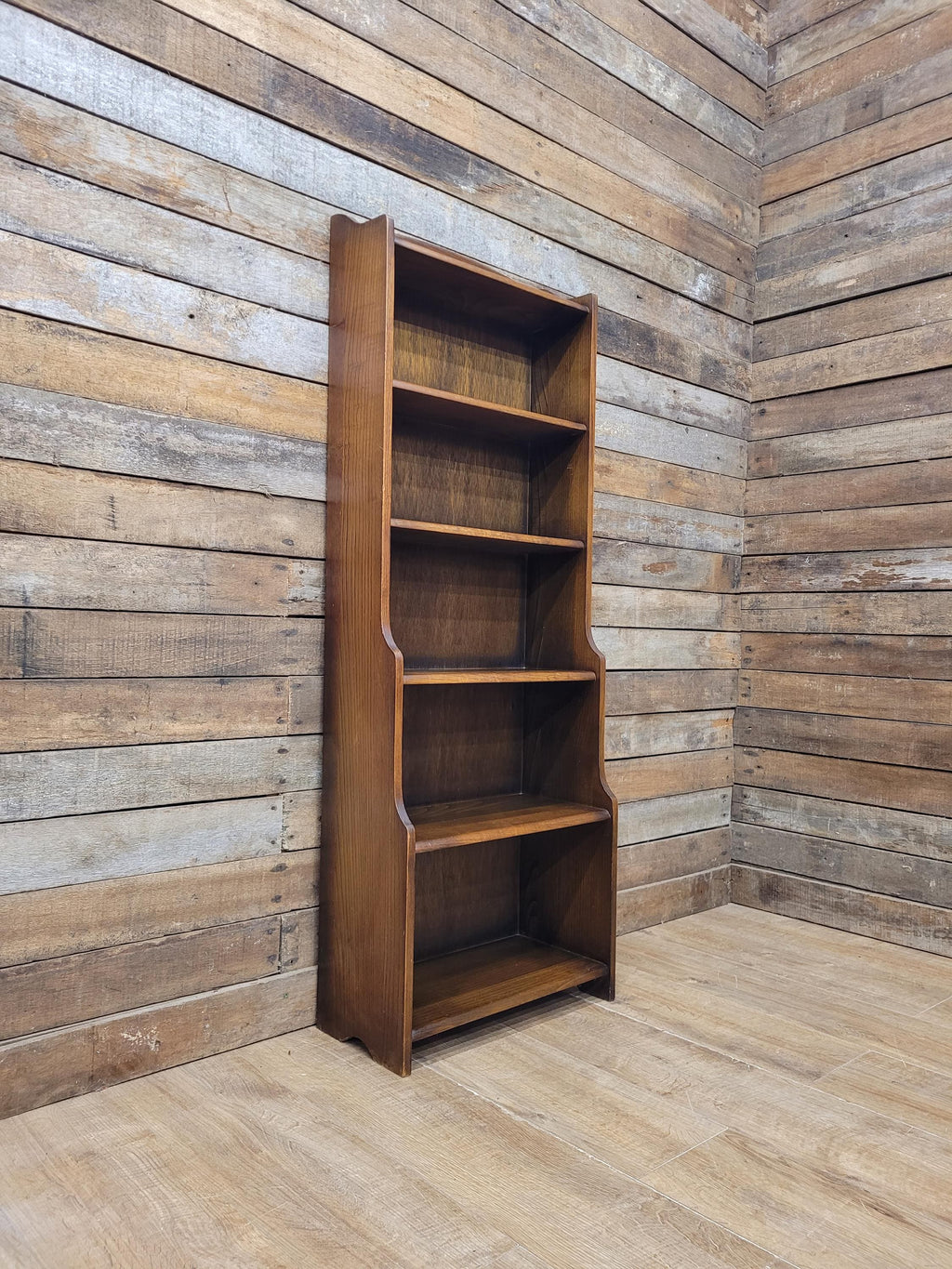 Vintage Oak Narrow Bookcase Arts And Crafts Style Five Tier Shelving