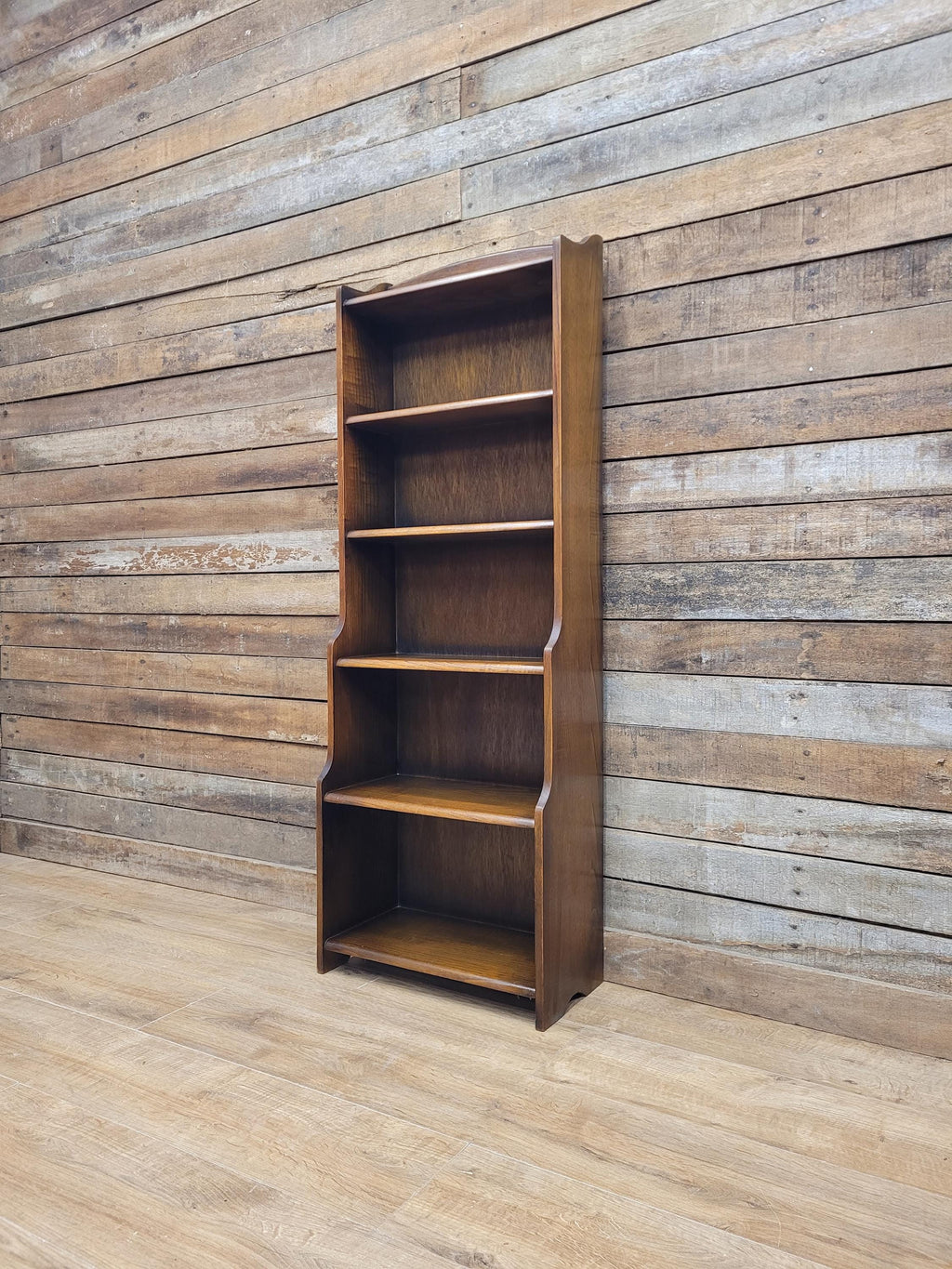 Vintage Oak Narrow Bookcase Arts And Crafts Style Five Tier Shelving