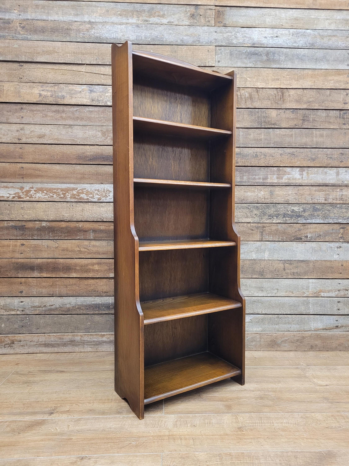 Vintage Oak Narrow Bookcase Arts And Crafts Style Five Tier Shelving