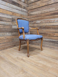French Louis XV Style Carver Armchair Carved Wood Blue Upholstered Chair