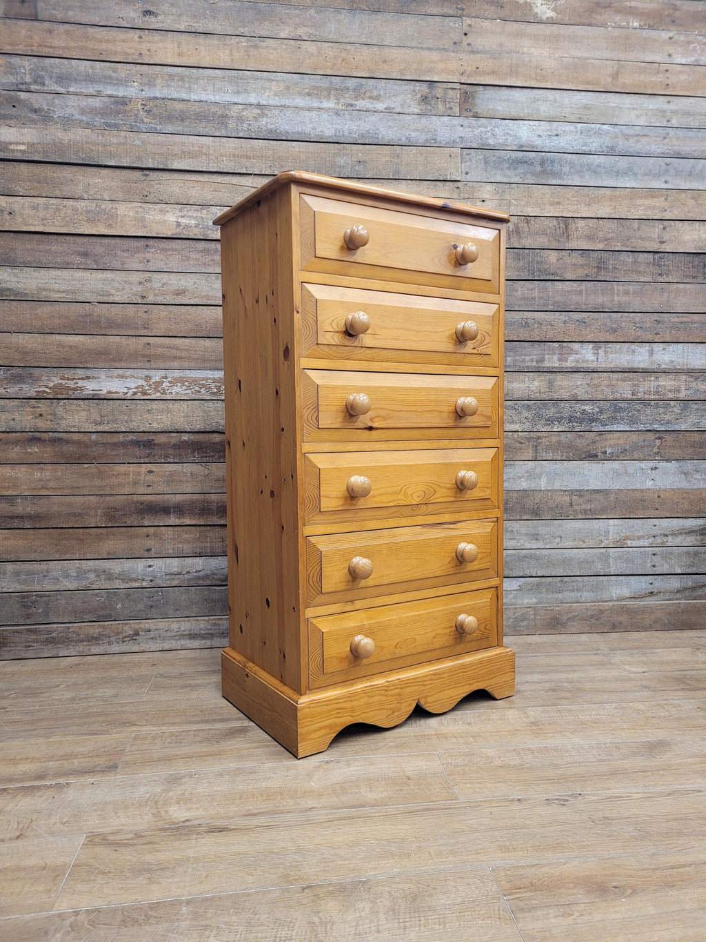 Solid Pine Slimline Tallboy Wellington Chest Of Six Drawers Farmhouse Style