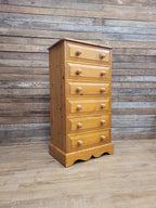 Solid Pine Slimline Tallboy Wellington Chest Of Six Drawers Farmhouse Style