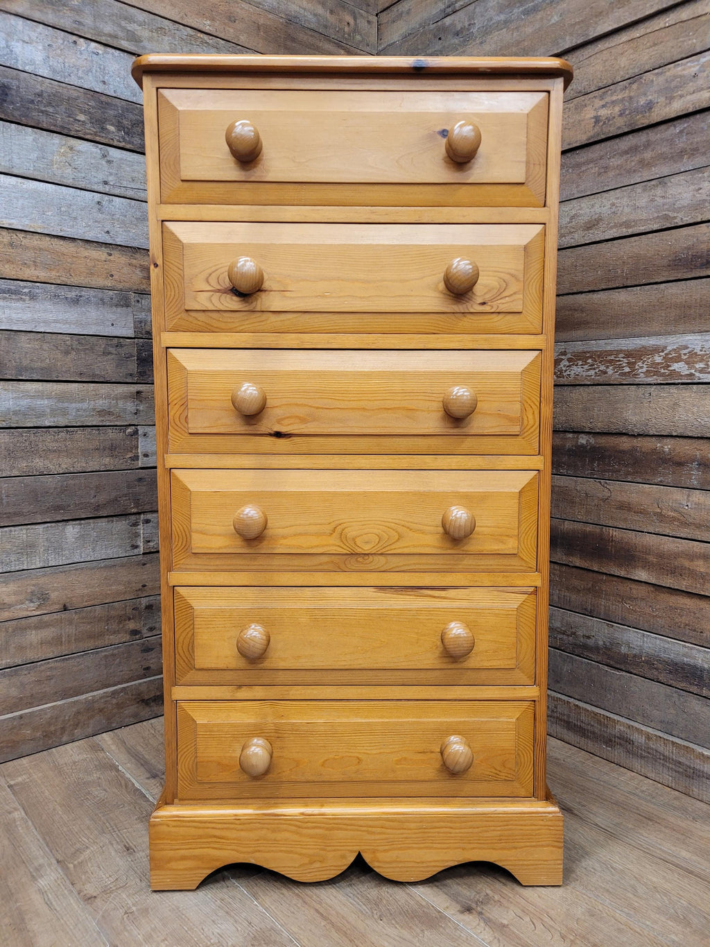 Solid Pine Slimline Tallboy Wellington Chest Of Six Drawers Farmhouse Style