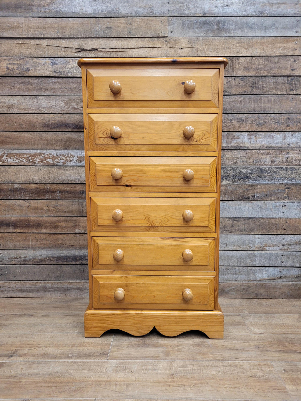Solid Pine Slimline Tallboy Wellington Chest Of Six Drawers Farmhouse Style