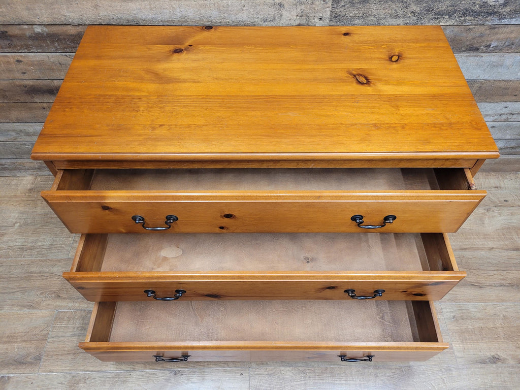 Solid Pine Chest Of Drawers Vintage Farmhouse Three Drawer Bedroom Storage
