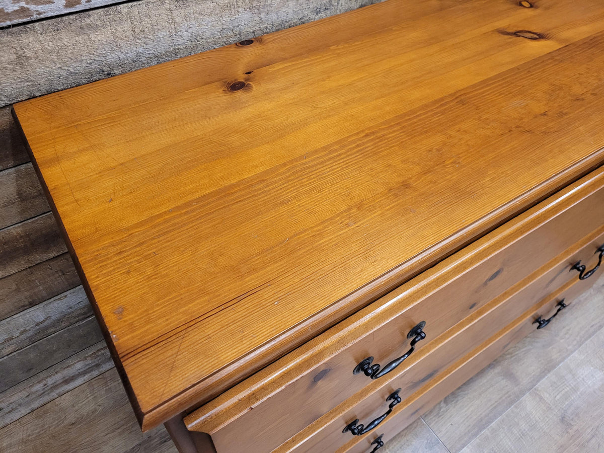 Solid Pine Chest Of Drawers Vintage Farmhouse Three Drawer Bedroom Storage