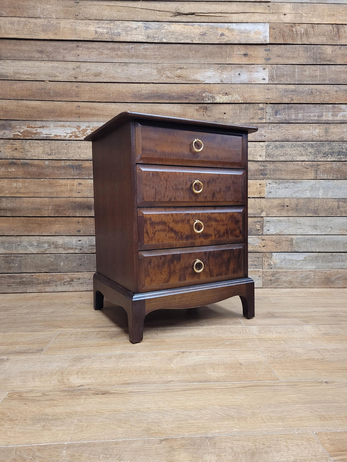 Stag Minstrel Four Drawer Bedside Chest Vintage Mahogany John Sylvia Reid