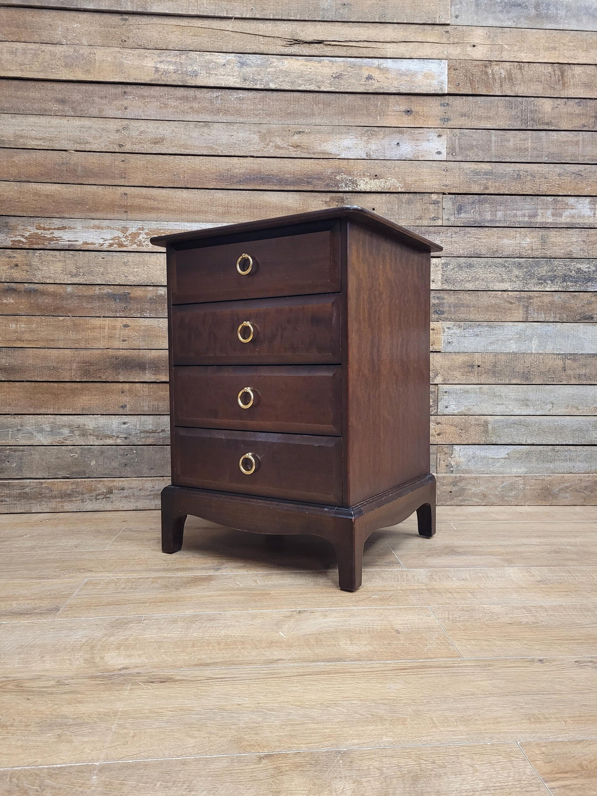 Stag Minstrel Four Drawer Bedside Chest Vintage Mahogany John Sylvia Reid