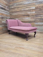 Pink Velvet Chaise Longue Victorian Style Scroll Back Daybed Sofa
