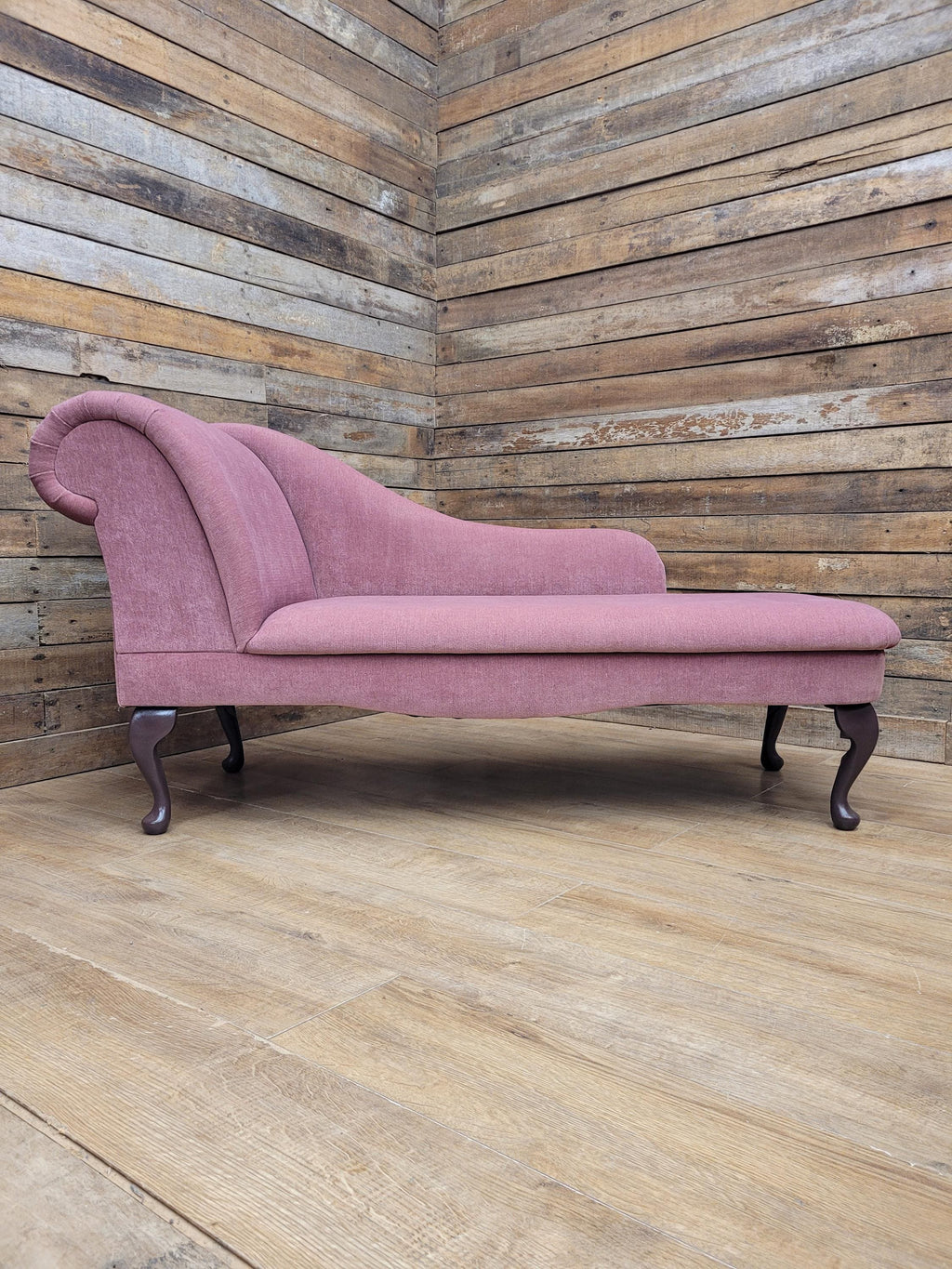 Pink Velvet Chaise Longue Victorian Style Scroll Back Daybed Sofa
