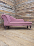 Pink Velvet Chaise Longue Victorian Style Scroll Back Daybed Sofa