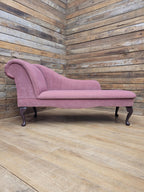 Pink Velvet Chaise Longue Victorian Style Scroll Back Daybed Sofa