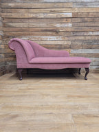 Pink Velvet Chaise Longue Victorian Style Scroll Back Daybed Sofa