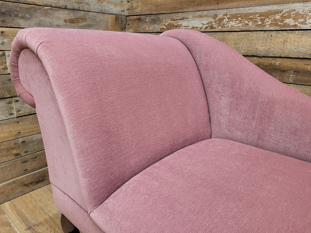 Pink Velvet Chaise Longue Victorian Style Scroll Back Daybed Sofa