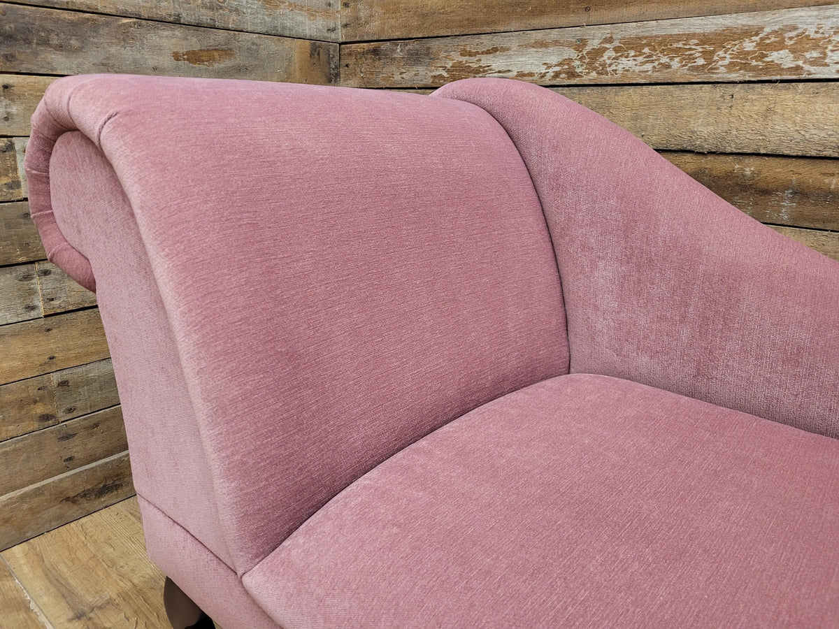 Pink Velvet Chaise Longue Victorian Style Scroll Back Daybed Sofa