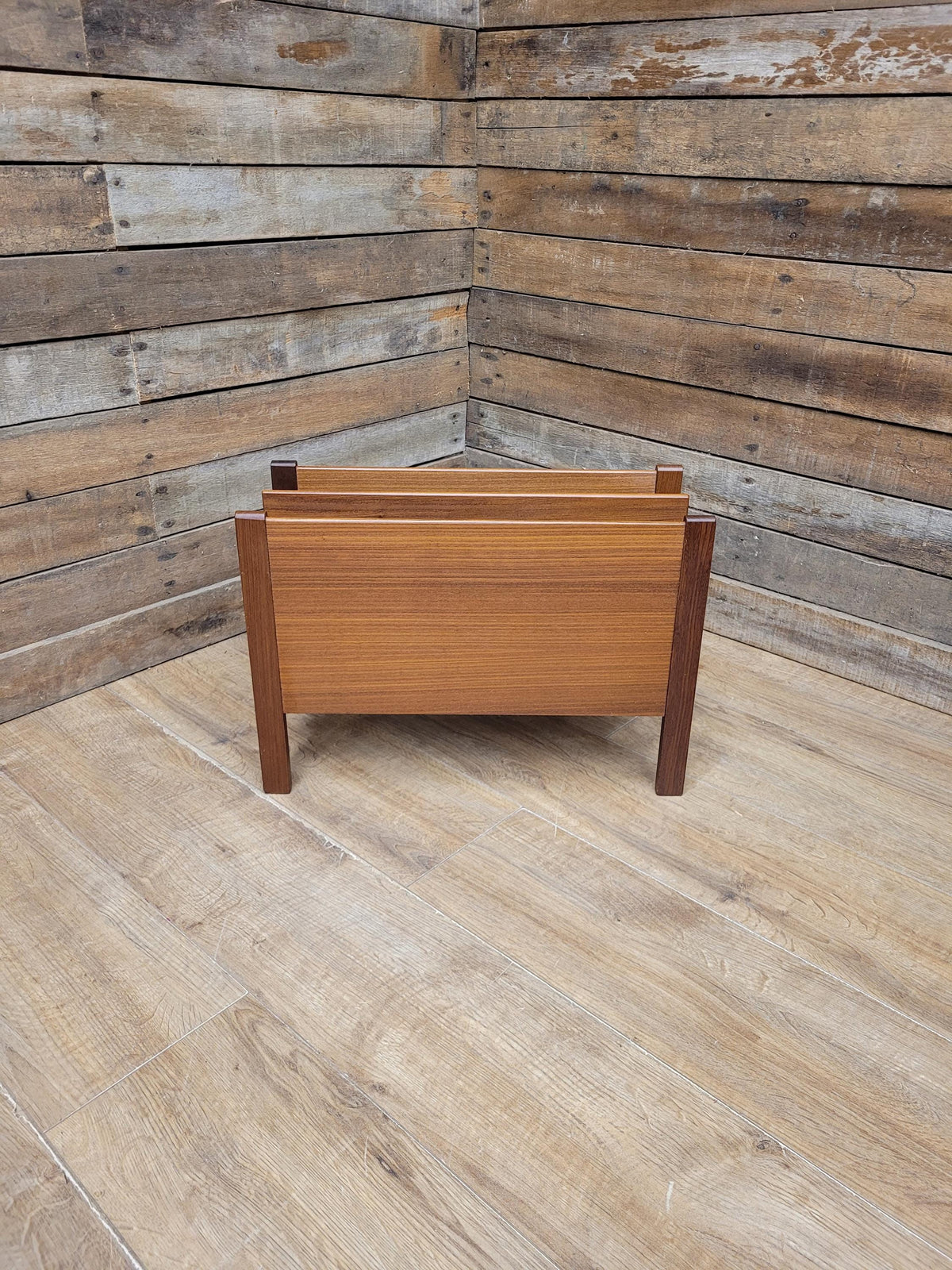 Vintage Teak Magazine Rack Mid Century Modern Record Holder Danish Style