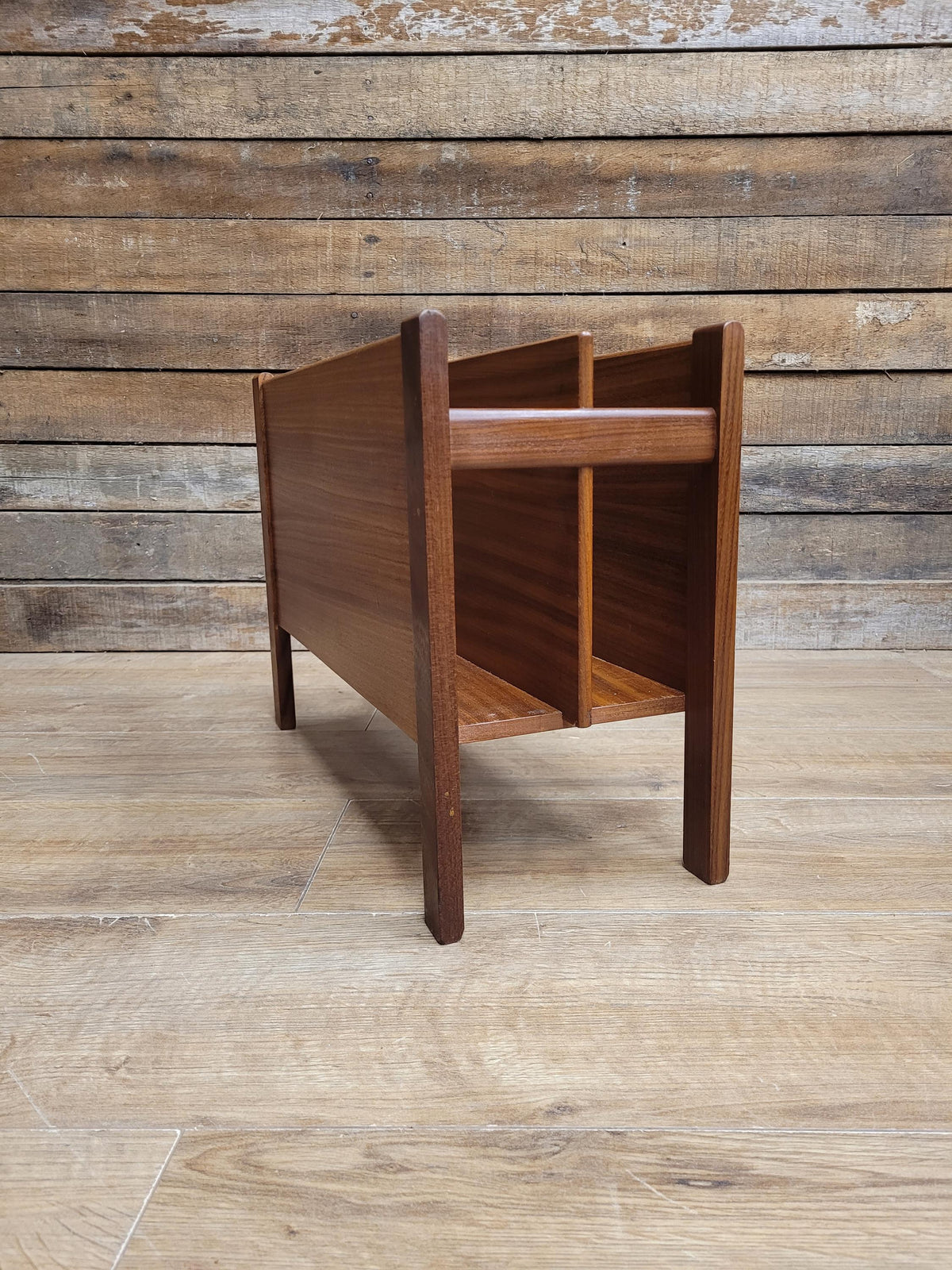 Vintage Teak Magazine Rack Mid Century Modern Record Holder Danish Style