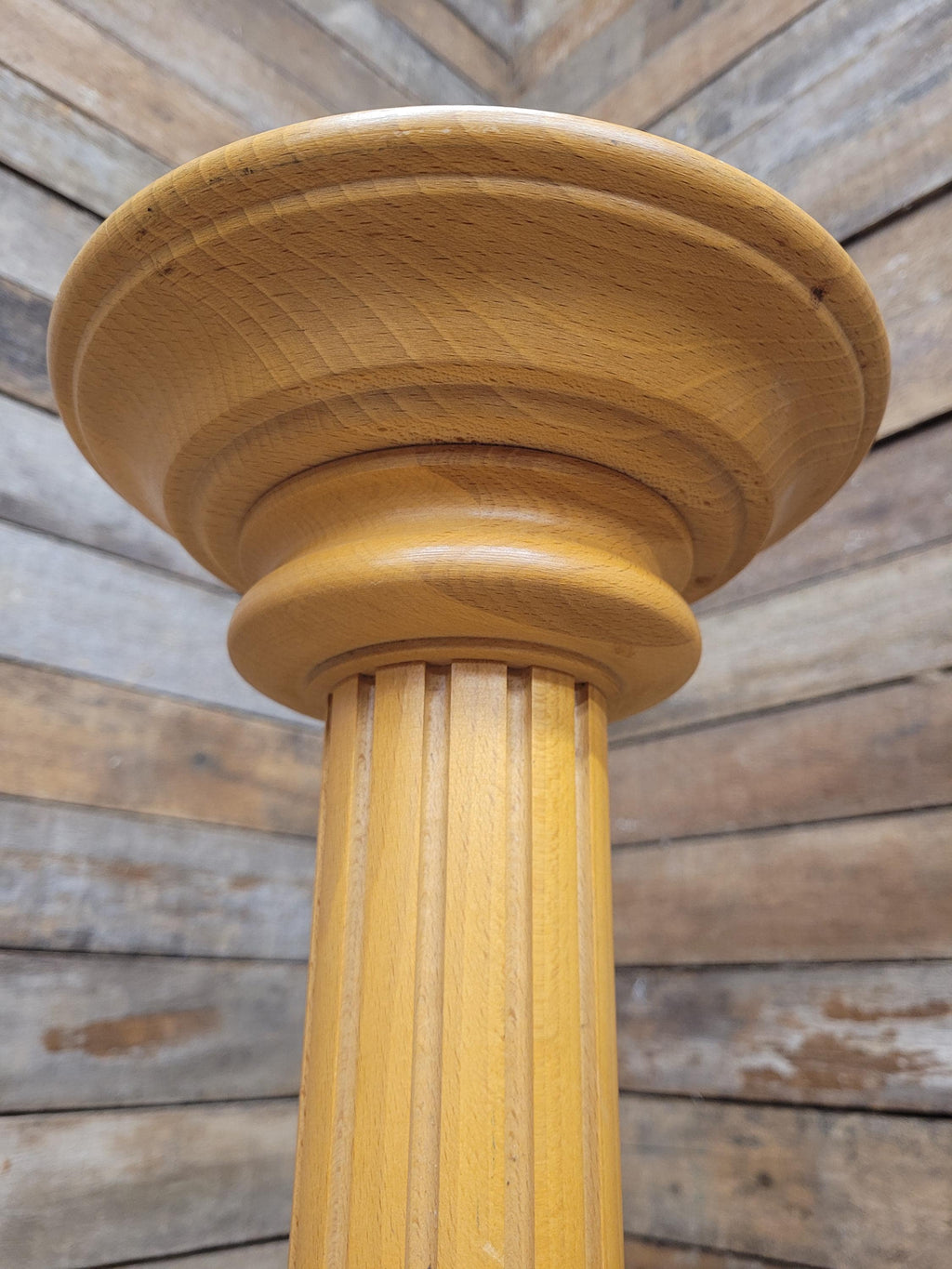 Blonde Wood Tall Torchiere Plant Stand Fluted Column Display Pedestal