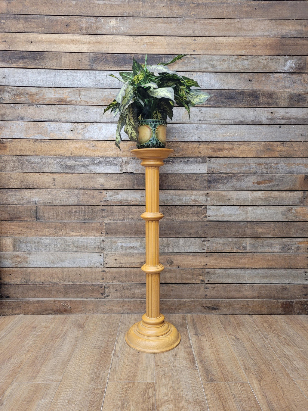 Blonde Wood Tall Torchiere Plant Stand Fluted Column Display Pedestal
