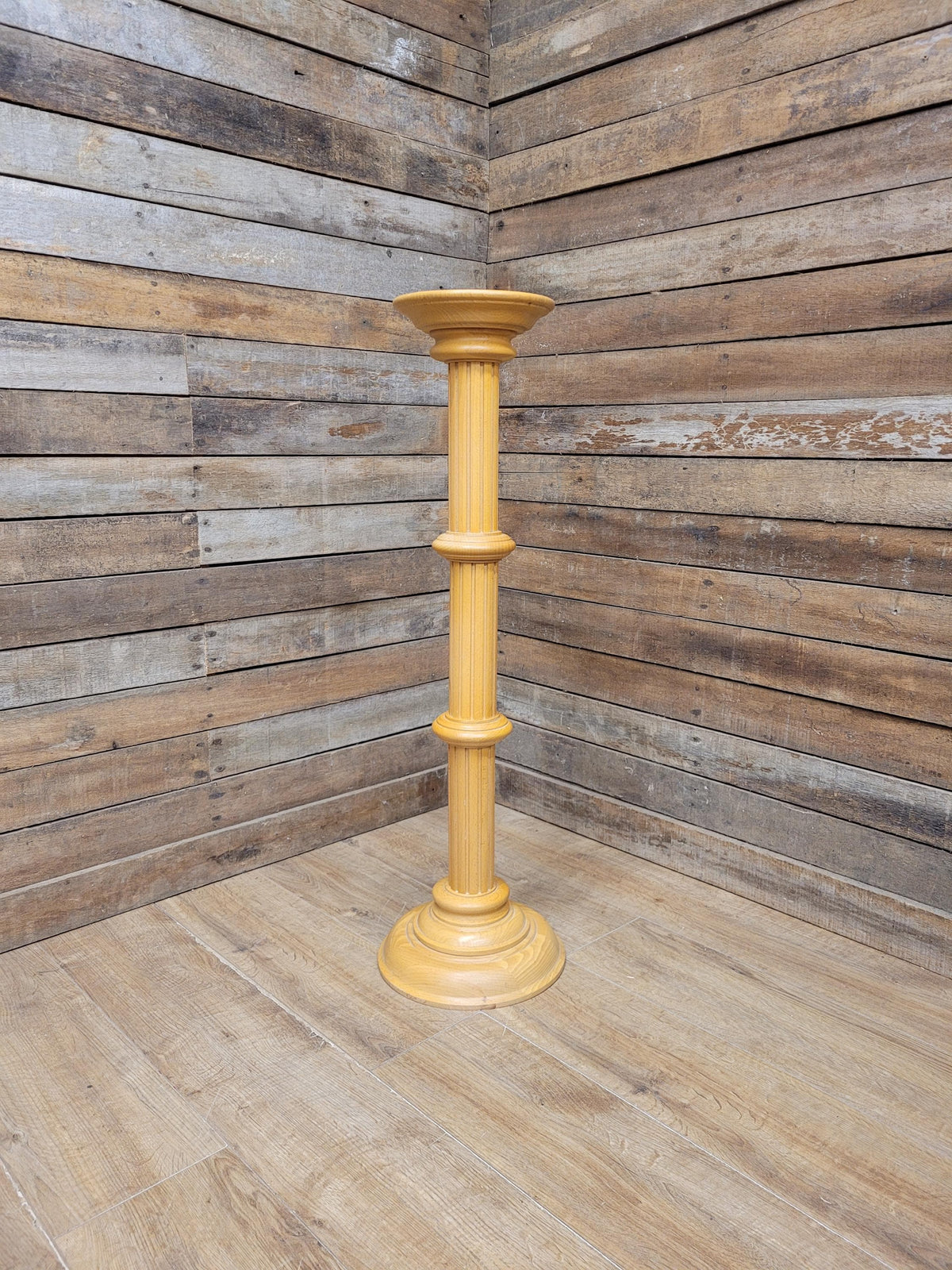 Blonde Wood Tall Torchiere Plant Stand Fluted Column Display Pedestal