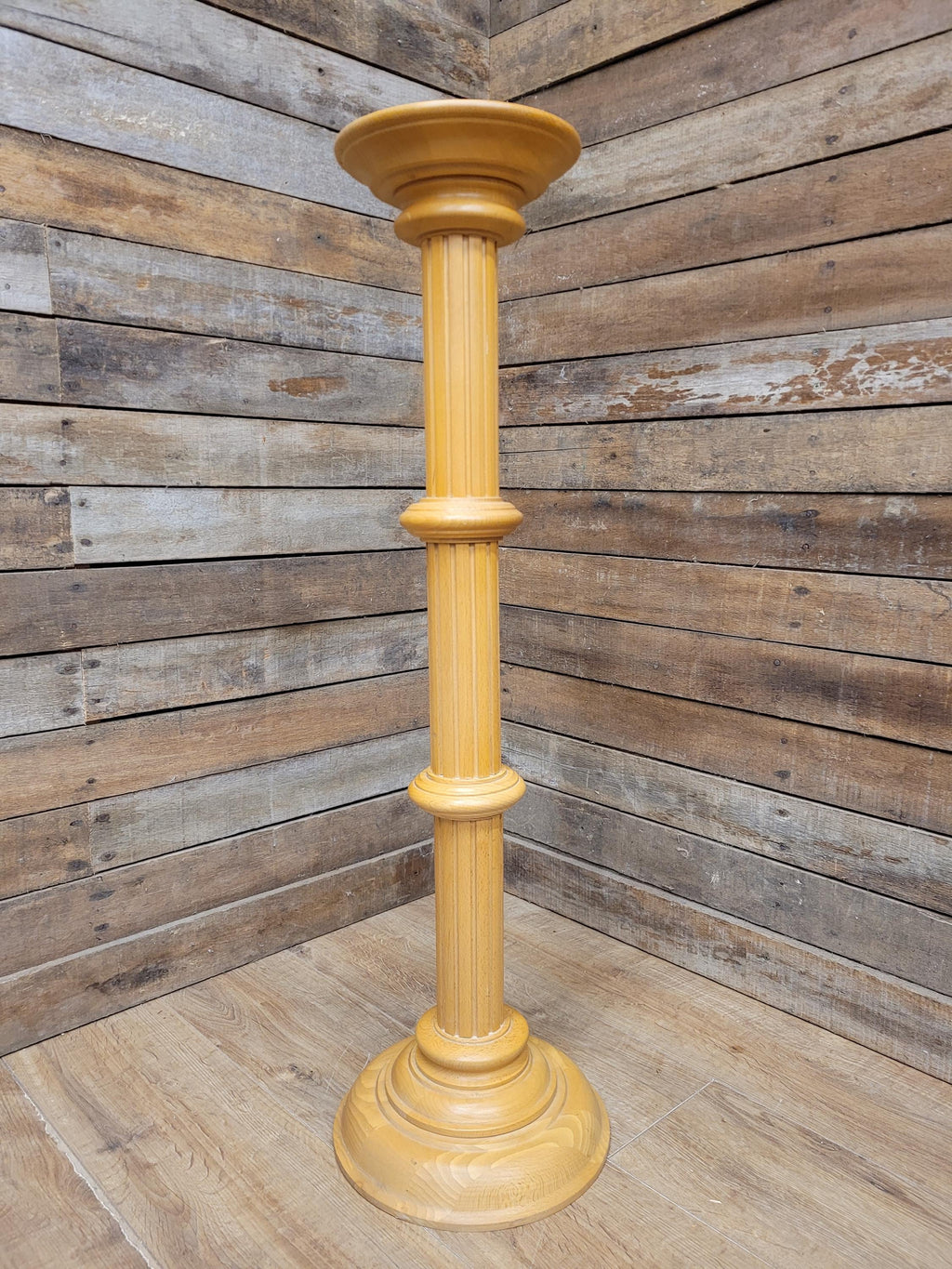 Blonde Wood Tall Torchiere Plant Stand Fluted Column Display Pedestal