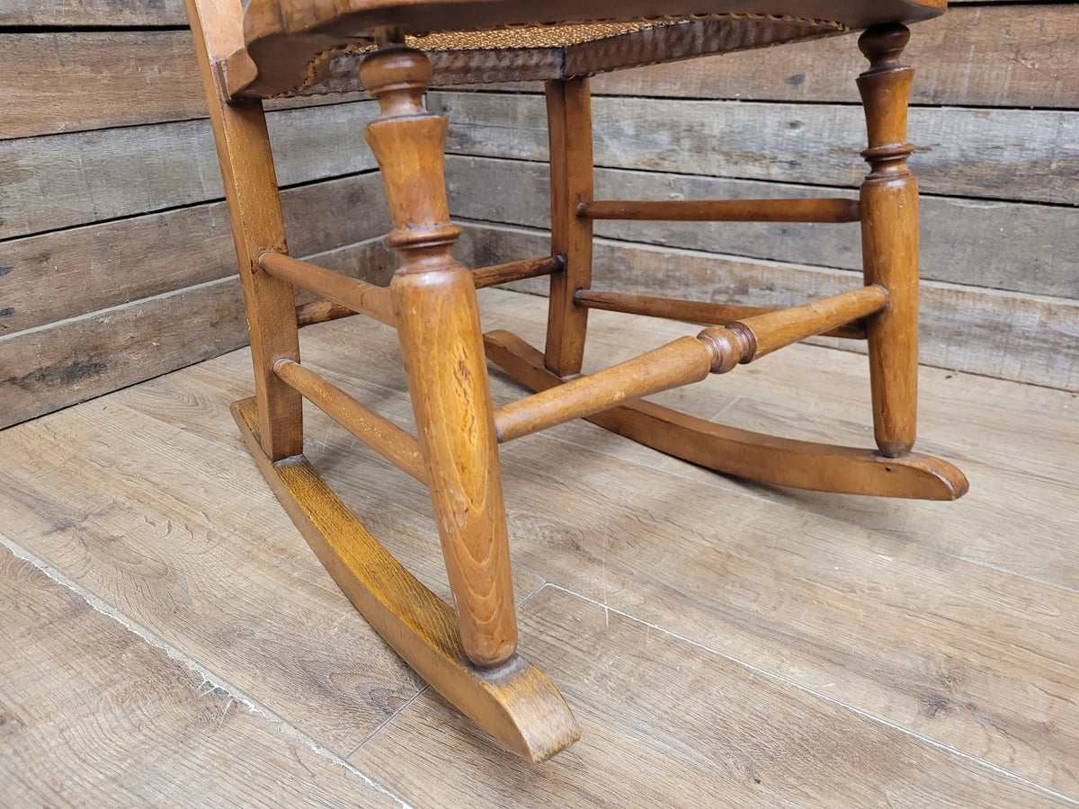 Antique Edwardian Bergere Rocking Chair Cane Seat Back Wooden Nursery Rocker