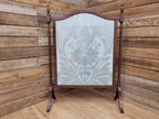 Victorian Mahogany Fire Screen Antique Silk Damask Panel Fireplace Guard