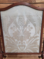 Victorian Mahogany Fire Screen Antique Silk Damask Panel Fireplace Guard