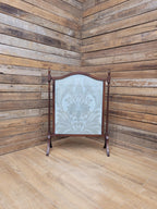 Victorian Mahogany Fire Screen Antique Silk Damask Panel Fireplace Guard