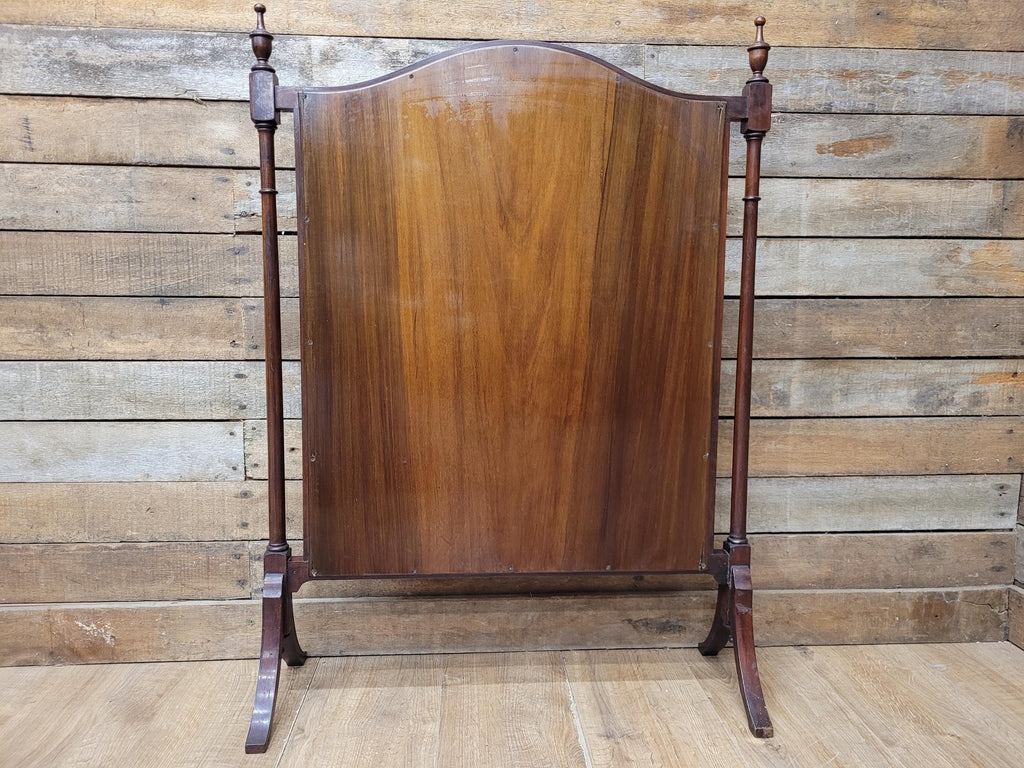 Victorian Mahogany Fire Screen Antique Silk Damask Panel Fireplace Guard