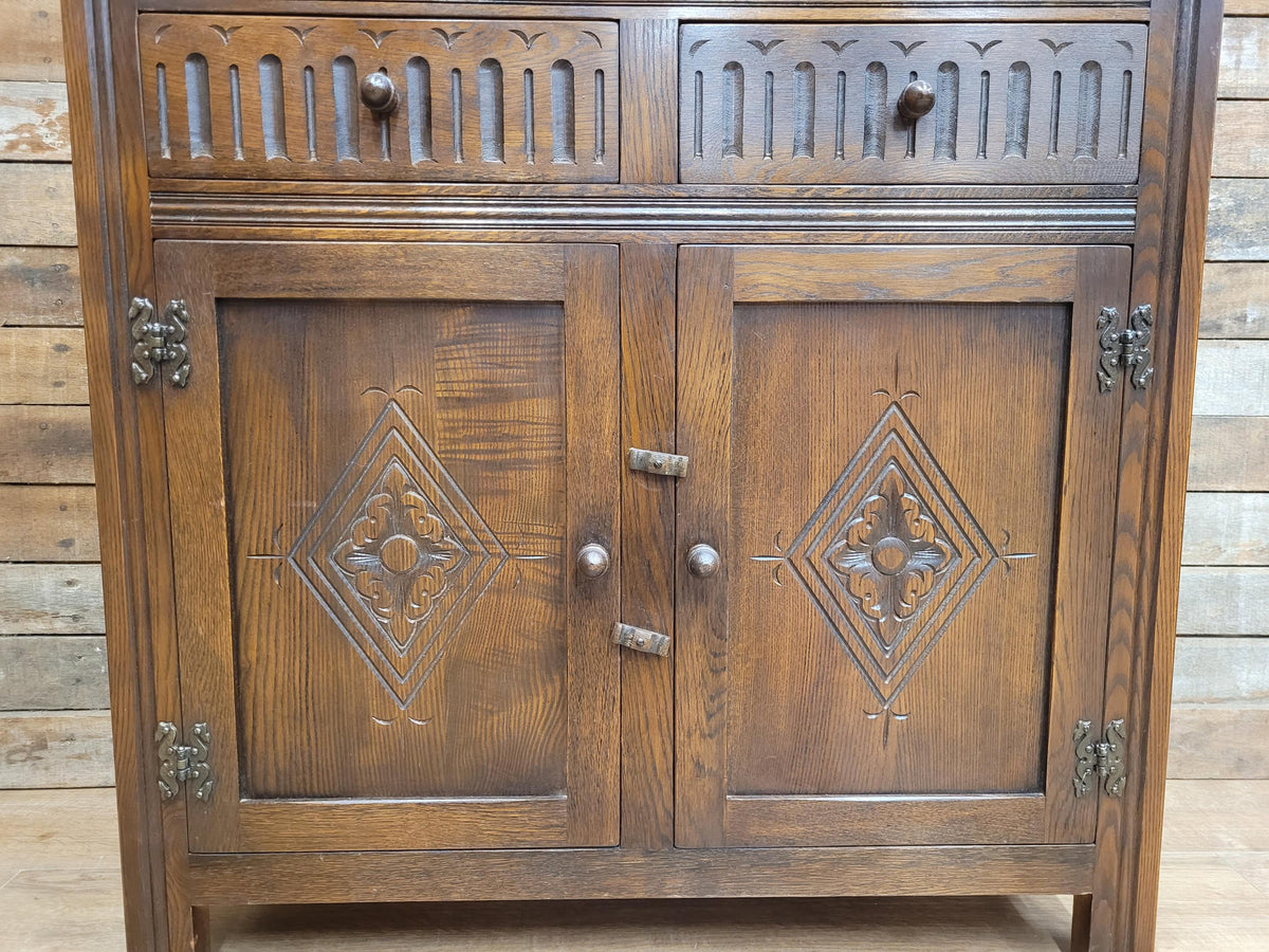 Jaycee Oak Welsh Dresser Vintage Carved Kitchen Display Cabinet Cupboard