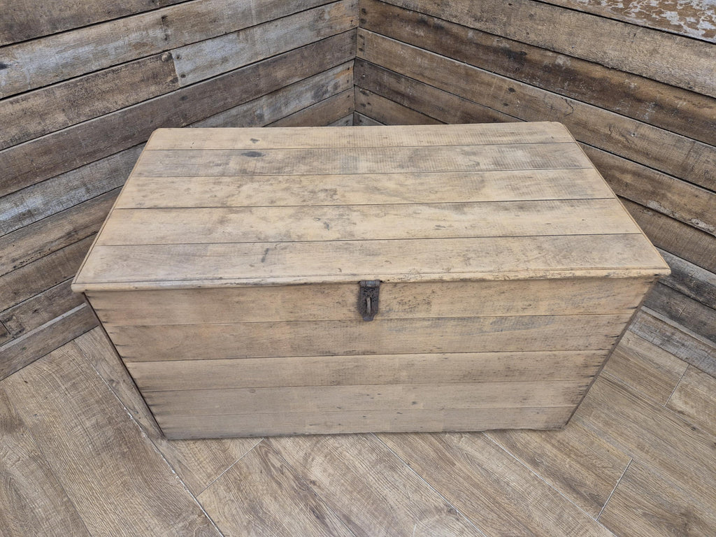 Antique Victorian Storage Chest Wooden Carriage Trunk Iron Handles