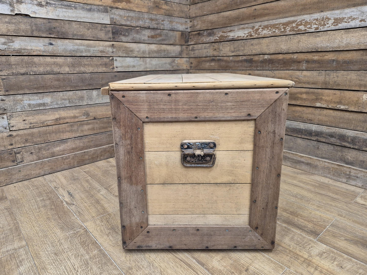 Antique Victorian Storage Chest Wooden Carriage Trunk Iron Handles