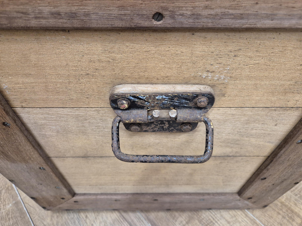 Antique Victorian Storage Chest Wooden Carriage Trunk Iron Handles