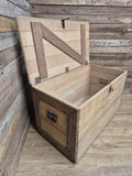 Antique Victorian Storage Chest Wooden Carriage Trunk Iron Handles