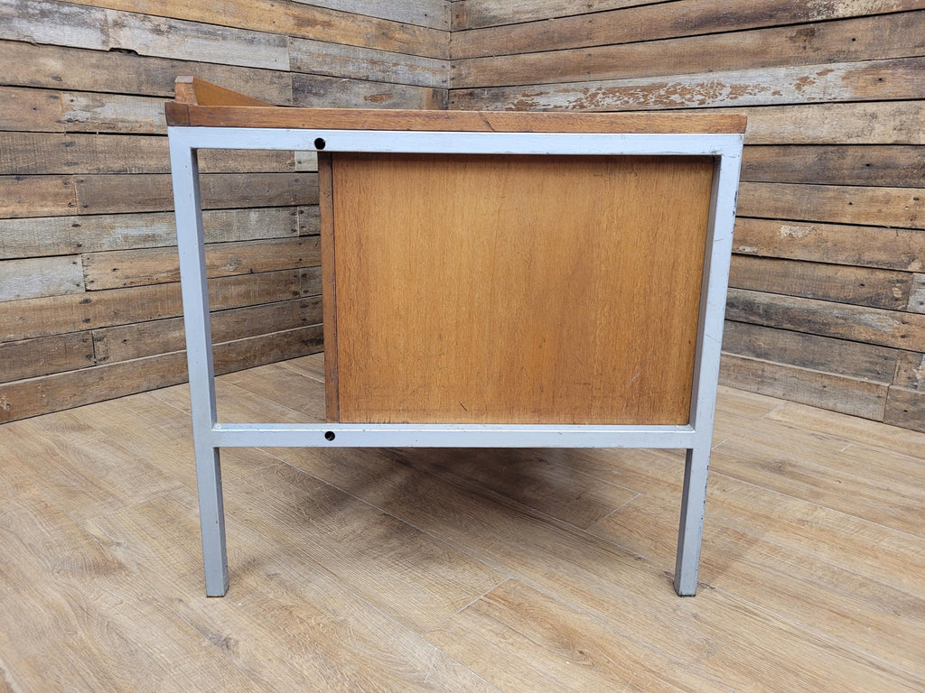 Lucas Furniture Mid Century Modern Desk Teak Two Drawer Industrial Metal Frame