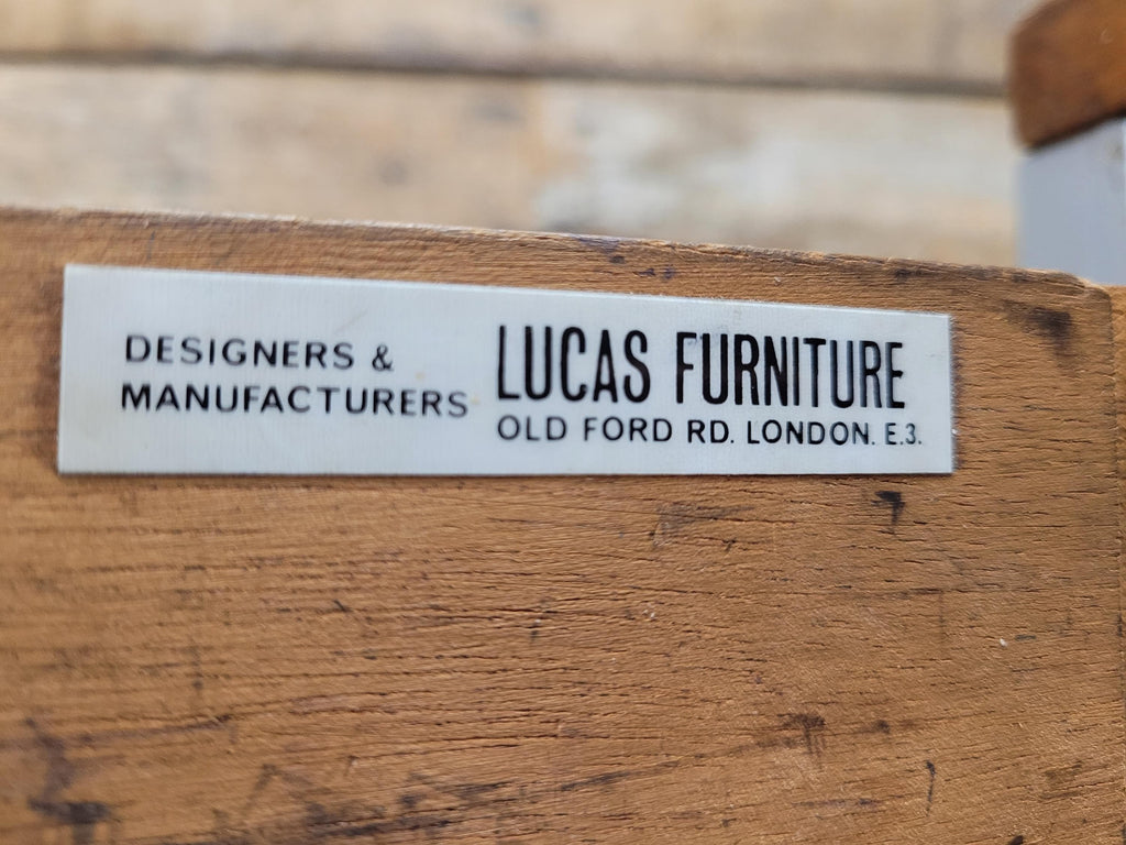 Lucas Furniture Mid Century Modern Desk Teak Two Drawer Industrial Metal Frame