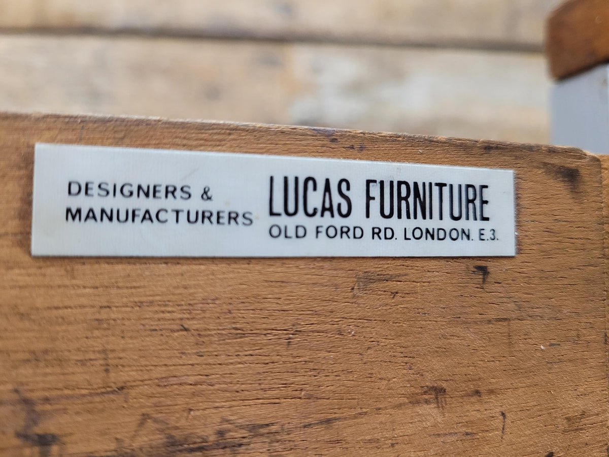 Lucas Furniture Mid Century Modern Desk Teak Two Drawer Industrial Metal Frame